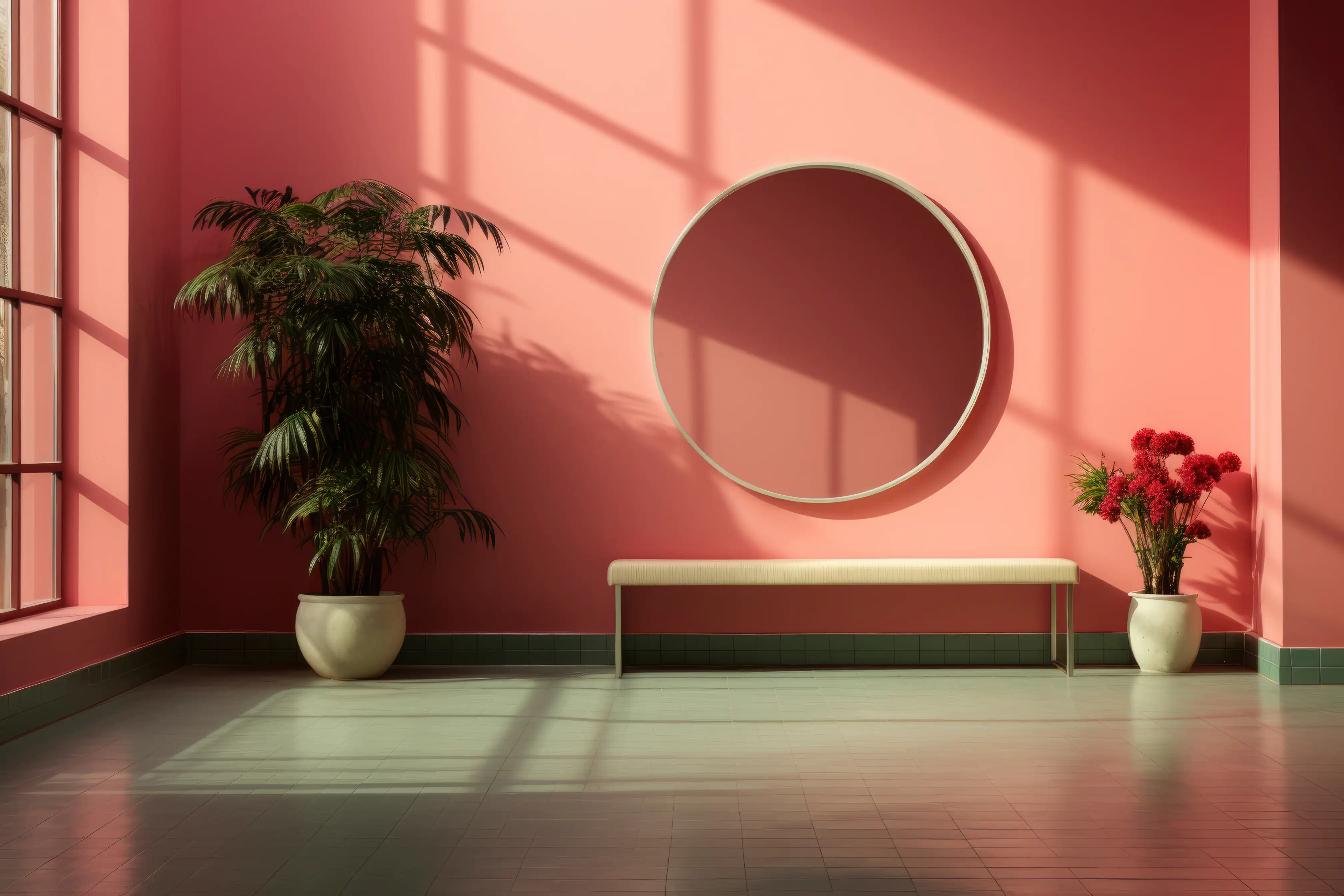 Minimalist podium decor with a ceramic vase and dried flowers